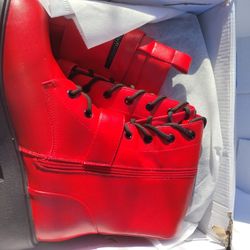 Red Leather Knee High Zip Up Boots - NEW IN BOX