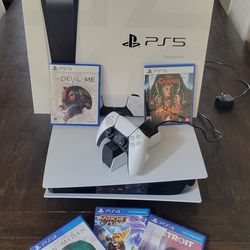 PS5 Disc + 5 games + controller charging station