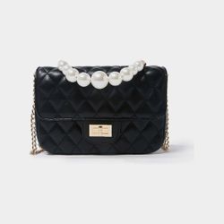 Quilted Faux Pearl Crossbody Bag.