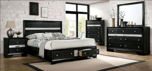 Brand New Black 4pc Queen Bedroom Set (Available in Eastern King)