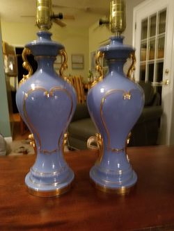 Antique Victorian French Urn Lamps in beautiful baby blue early 19th century HTF