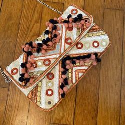 Clements Roberto Boho Chic Beaded Crossbody Clutch