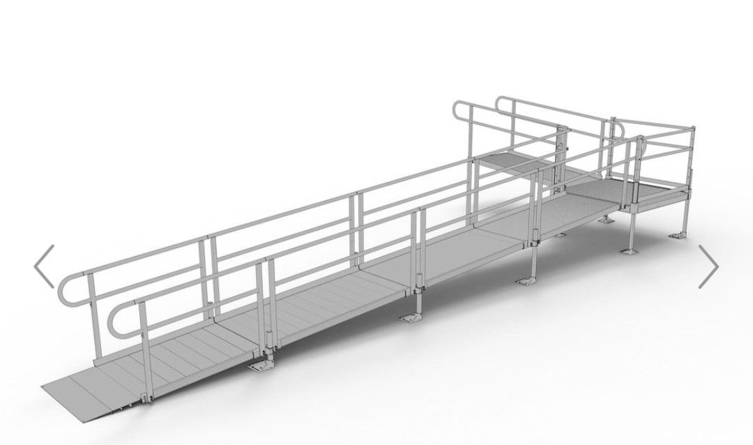28' L x 3' W EZ-ACCESS® PATHWAY L-Shaped Aluminum Wheelchair Ramp Kit With 4' Turn Platform