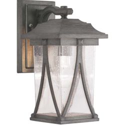 Progress Lighting Abbott Collection 1-Light Antique Pewter Clear Seeded Glass Craftsman Outdoor Small Wall Lantern Light $58