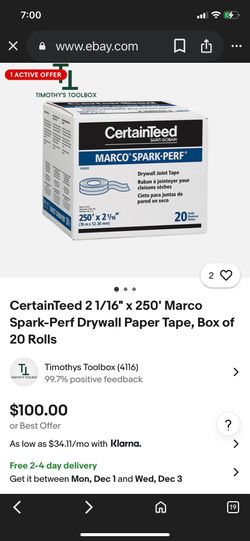 Drywall Tape (Marco Spark Perf 2 1/6 X  250)