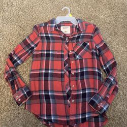 girls red flannel button down boyfriend shirt size S (8) 