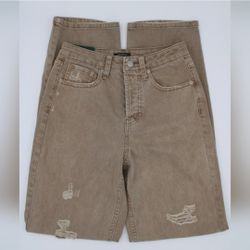 Women’s High Rise Distressed Straight Leg Jeans - Light Brown Size 4