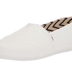 TOMS Women's Alpargata Recycled Cotton Canvas Loafer Flat, White, size 9.5   