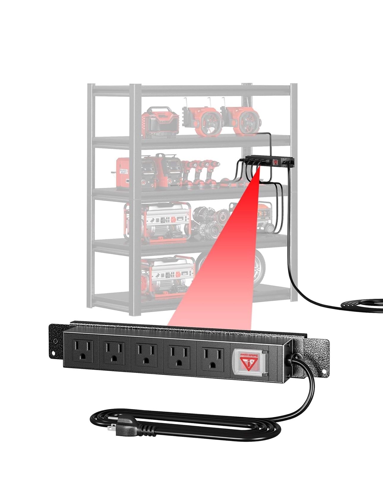 5 Outlet Power Strip for 16 Inch Wide Garage Shelving,Metal Shelf Accessories Adjustable Easy Charging Easy to Install Heavy Duty Steel Metal for Gara
