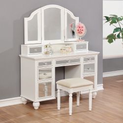 Brand New 3 PC White/Mirror Vanity Set