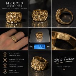 14k diamond cut nugget ring