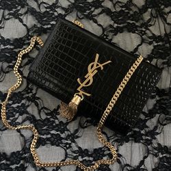 Black Croc Tassel Bag