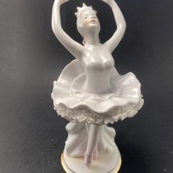 Gorgeous Intricate Porcelain Ceramic BALLERINA—Hand-painted, Spaghetti Trimmed TuTu 