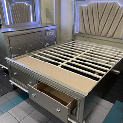 Queen Bed Room Set ( Includes Queen Bed Frame, Dresser, Mirror, 1 Night Stand) ON SALE