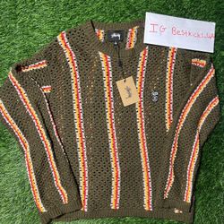Stussy x Patta Striped Loose Gauge  Sweater Olive