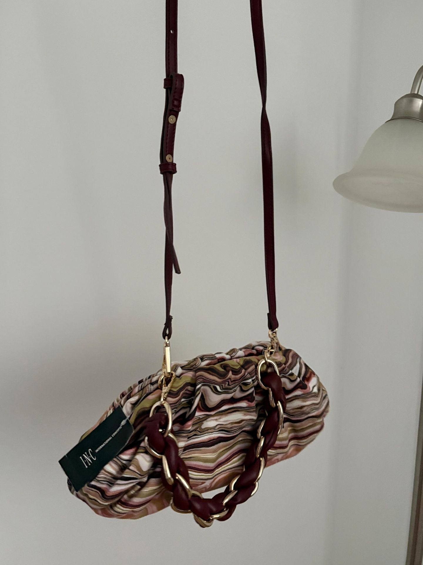 INC International Concepts Crossbody Shoulder Clutch Bag Braid Burgundy Artsy