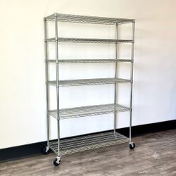 Chrome Wire Rack 6-Tier with Swivel Wheels