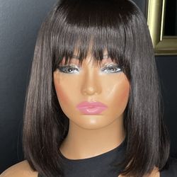 Brand New Sleek Bob Wig with Bangs – 100 percent Human Hair – 12 inch