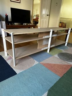TV Stand, White/Light Bamboo