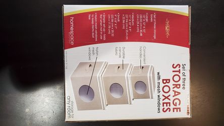 Storage Boxes set of three with mesh window. Brand new.