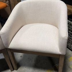 Upholstered Dining Chairs Set of 2, Mid-Century Modern Dining Chairs with Arms, Barrel Kitchen Chairs with Solid Wood Legs 