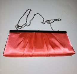Gunne Sax by Jessica McClintock pleated satin clutch salmon pink color
