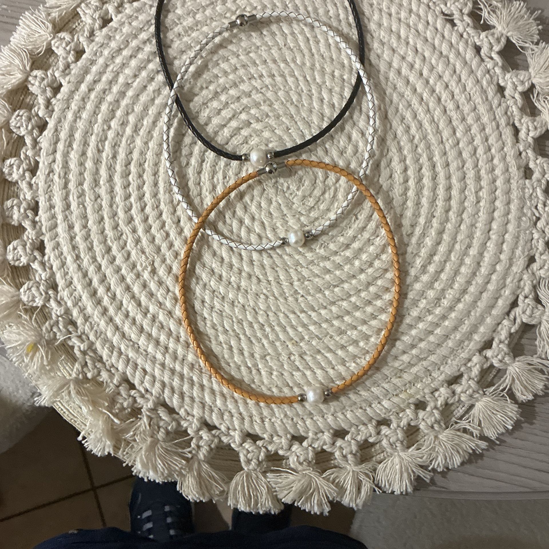Set Of 3 Reversible Leather Chokers