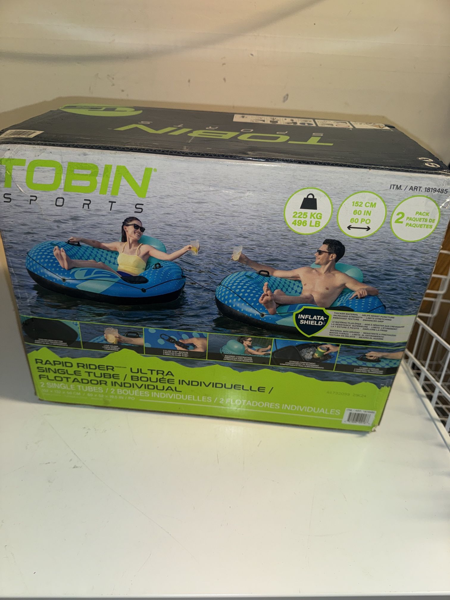 Tobin Sports Rapid Rider Ultra Inflatable Tubes (2-Pack) | 60” Float w/ Backrest