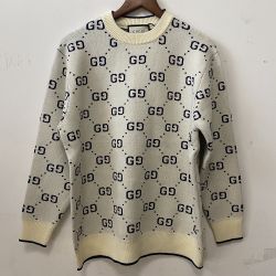 Mens Round Neck Gg Print Wool Knitted Sweater 