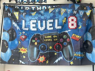 Level 8 Gaming Birthday Party Backdrop Banner