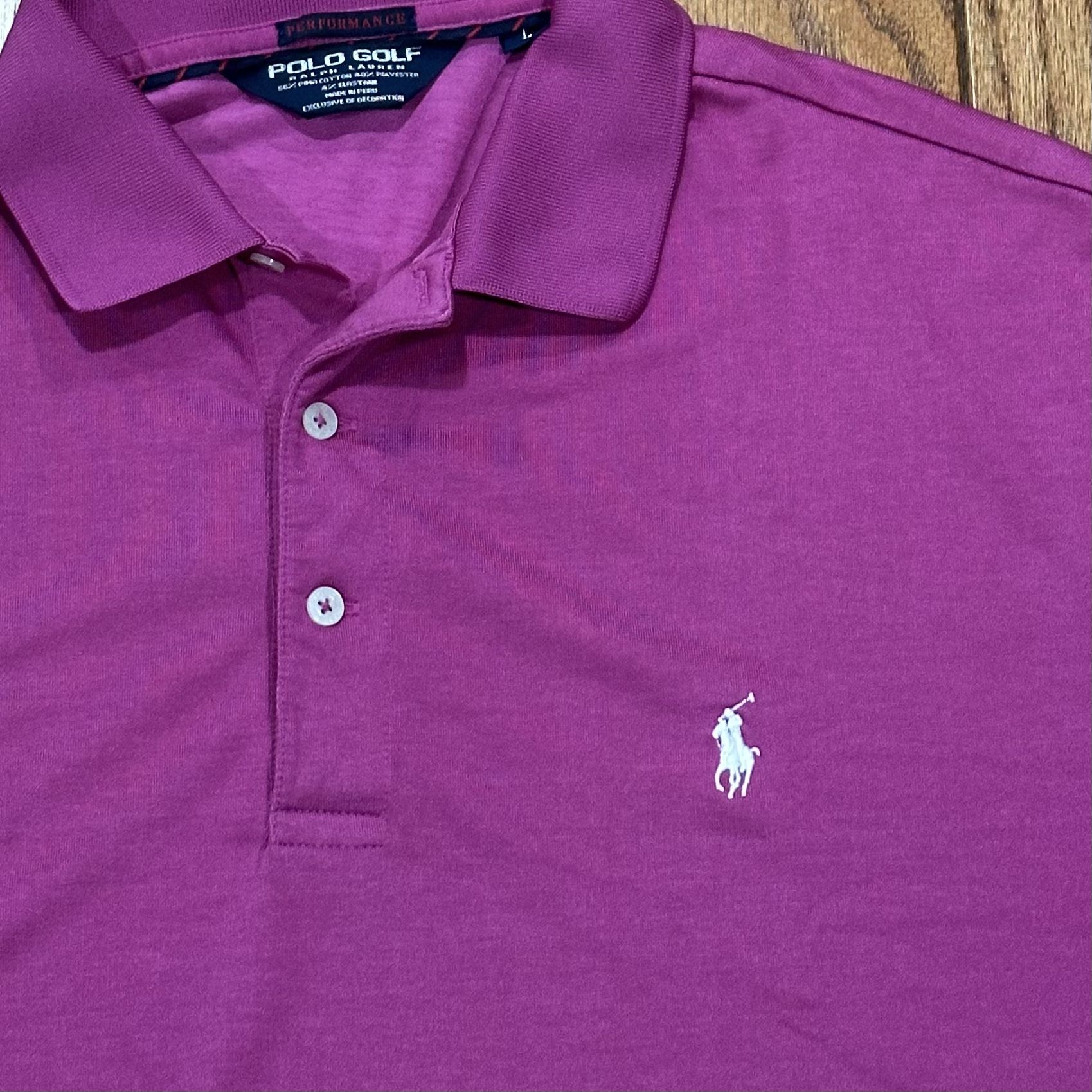 👾Purple White PONY Men’s LARGE Ralph Lauren POLO Short Sleeve Collared Collar Golf Dress Work