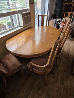 Dining Table w/ 6 Chairs, 3 Leaves, & Cover