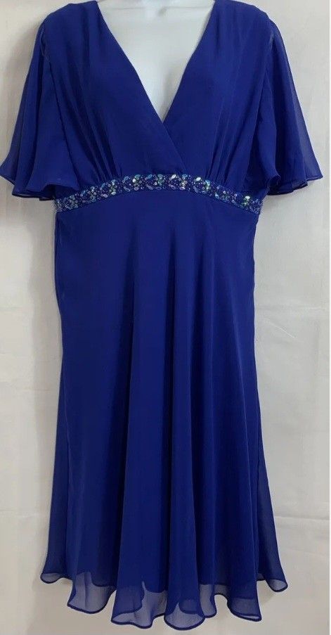 NEW SZ 14 Eva Blue Empire Embellished Chiffon Dress