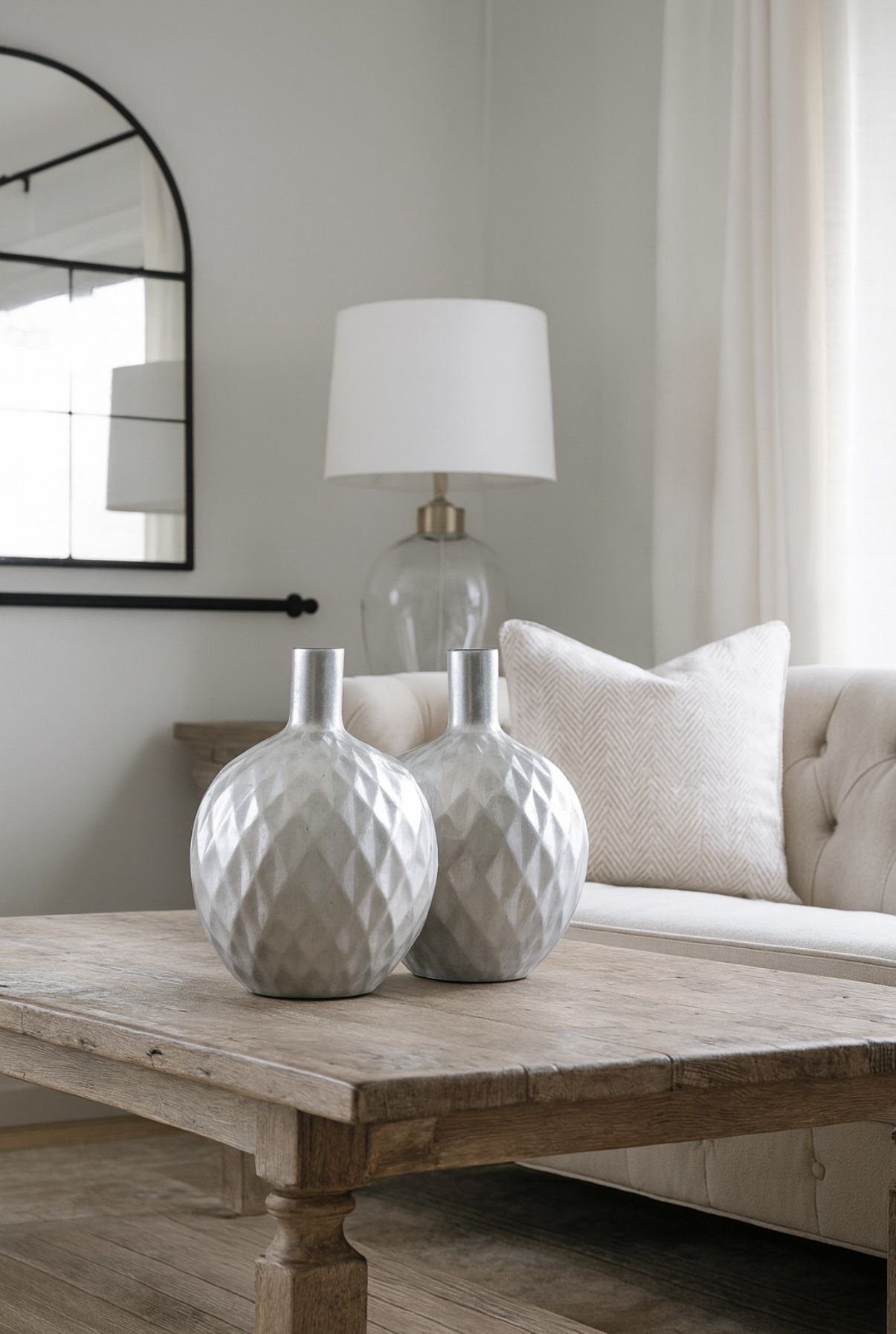 White Metallic Round Vase