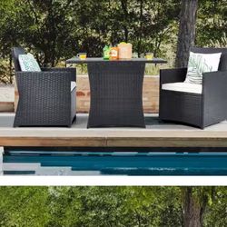 Patio dining set, wicker rattan bistro set white cushions- perfect condition, less than 1 year old