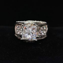 Large CZ 925 Engagement Ring Size 9 Absolutely Beautiful 