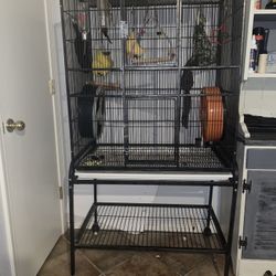 Large Rolling Bird Cage With Storage Shelf