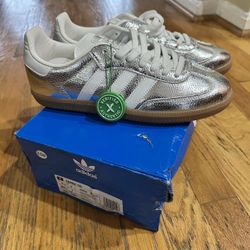 Silver Metallic And White Adidas Samba