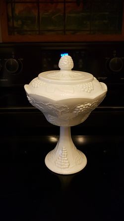 Embossed Milk Glass Candy Dish