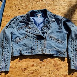 SPIKED DENIM FASHION JACKET