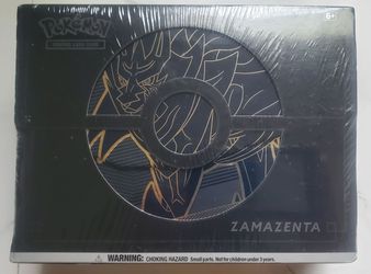 Pokemon Sword & Shield Zamazenta Elite Trainer Box Plus (12 Booster Packs, 65 Card Sleeves, 6 Metal Damage Counter Dice & More)