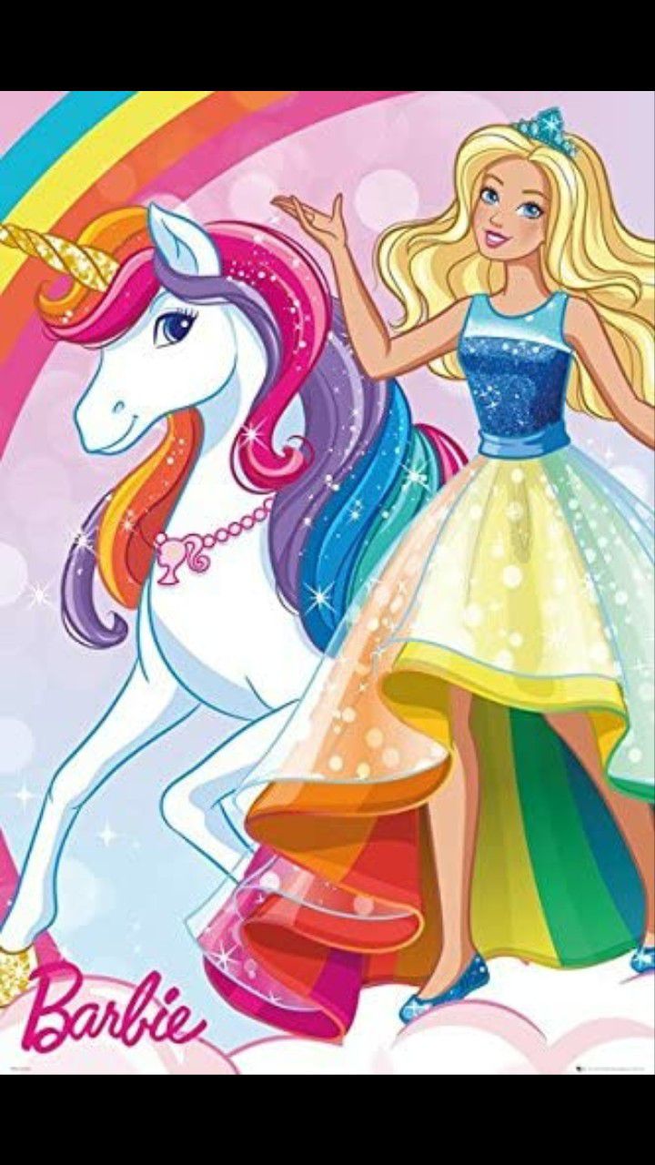 Barbie & Unicorn 24 in × 36 in Wall Poster