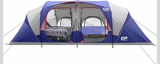 12-Person-Camping-Tents,3 Room Family Tents,Waterproof Windproof Family Tent with Top Rainfly,6 Large Mesh Windows,Double Layer,Easy Set Up, Portable 
