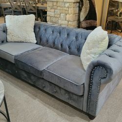 Grey Chesterfield Velvet Sofa