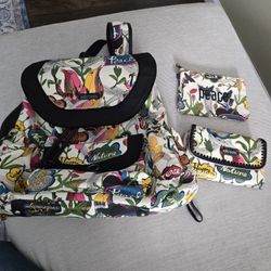 Sakroots Peace Love Bird/Floral Print Backpack,Wristlet And Makeup Bag