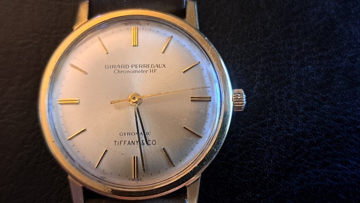 18k Solid Gold Girard Perregaux Watch By Tiffany & Co - Rare 60s Vintage Gyromatic Chronometer HF