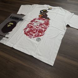 BAPE TEE SHIRT WHITE PINK CAMO PRINT