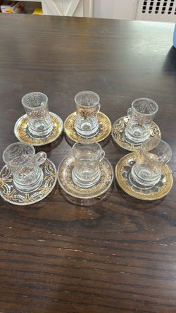 6pc Glass teacup and saucer set
