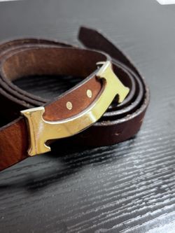 Kapital Smiley Leather Belt Brown/Gold Size 32