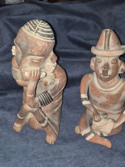 Pre-Columbian Style Terracotta Figurines Set of 2